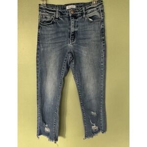 KanCan Girls Juniors Size 14 High Rise Jeans Raw Hem Distressed Medium Wash​​​​